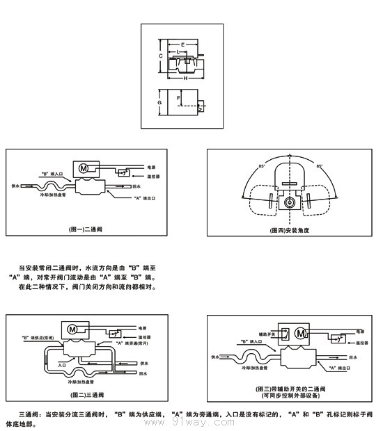 GV4043系列開關式電動閥外形及安裝尺寸