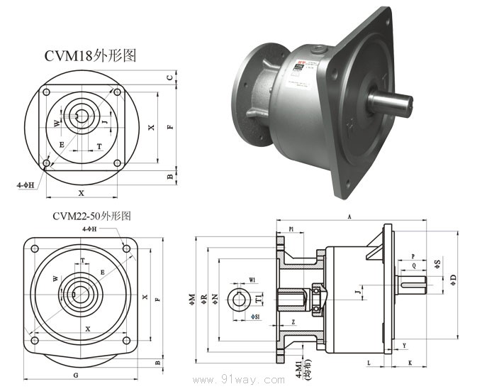 CVM(立式)單軸型齒輪減速機外形及安裝尺寸