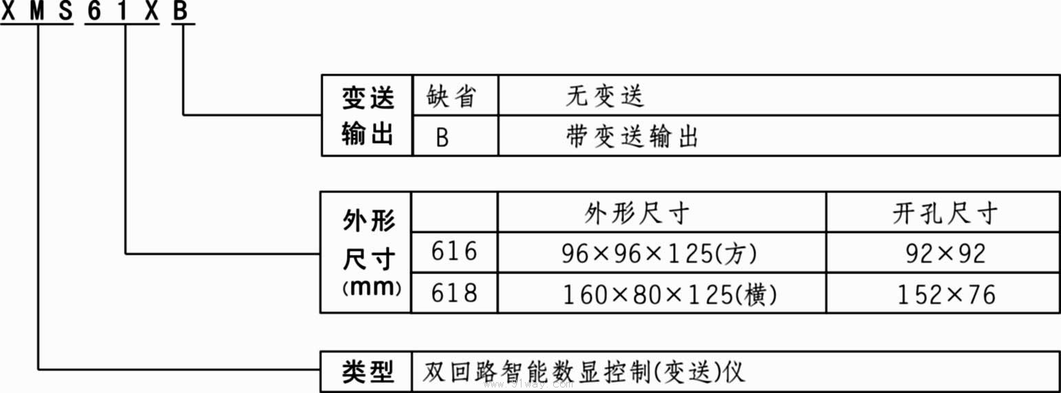 XMS61X系列雙回路智能數顯控制(變送)儀選用說明