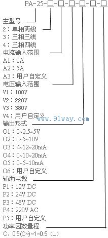 PA-25功率因數變送器型號說明